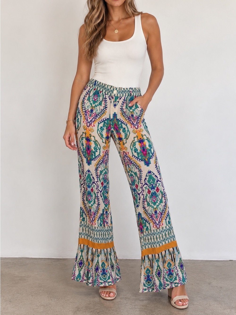 Zara Boho Printed Flare Pants Size S NWT